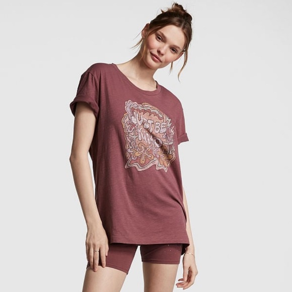 VS Pink SET Just Be Kind Graphic Tee & Morning Rose Shine Cotton Biker Shorts - Picture 8 of 13